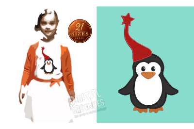 Penguin Applique Design, Christmas Embroidery Design, Holiday