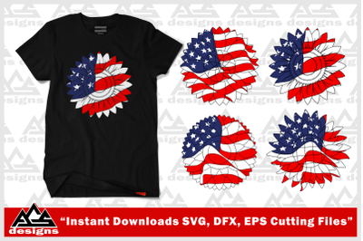 USA Flag Sun Flower Svg Design