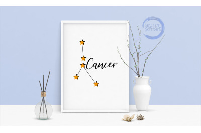 Cancer Vector Graphic, Cut File, Clipart, Zodiac Signs, Stars