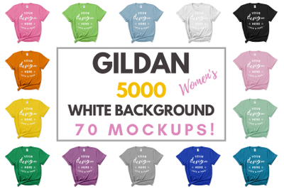 Gildan 5000 Feminine Knotted T-Shirt Mockup Bundle On White