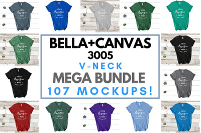 Bella Canvas 3005 V-Neck T Shirt Mockup Unisex Mega Bundle