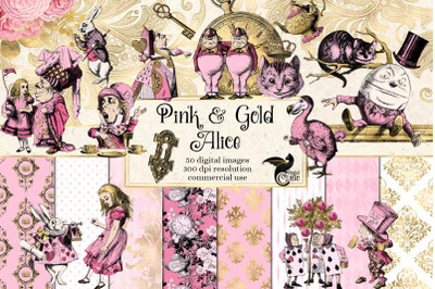 Pink and Gold Alice Digital Scrapbook Kit
