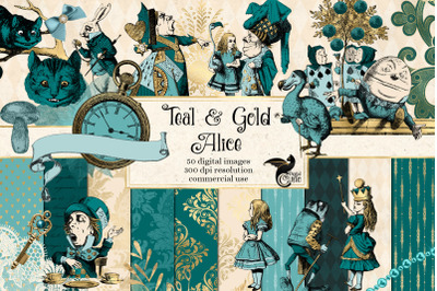 Teal and Gold Alice in Wonderland Graphics