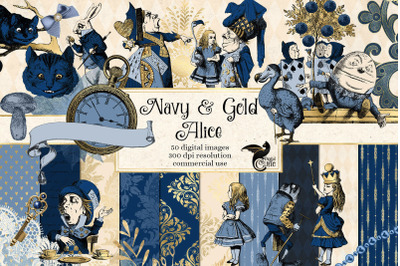 Navy and Gold Alice in Wonderland Graphics