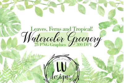 Watercolor Greenery, Botanical Clipart, Foliage Leaves