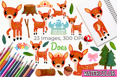 Does Watercolor Clipart, Instant Download Vector Art