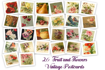 26 Vintage Fruit and Flowers Ephemera ATC Cards Art Images