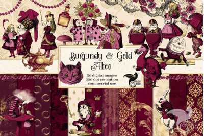 Burgundy and Gold Alice in Wonderland Graphics
