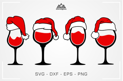 Christmas Santa Wine Glass Svg Cuttable Design