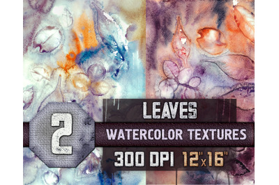 2 Waterocolor Textures with Leaves, Autumn Backgorund