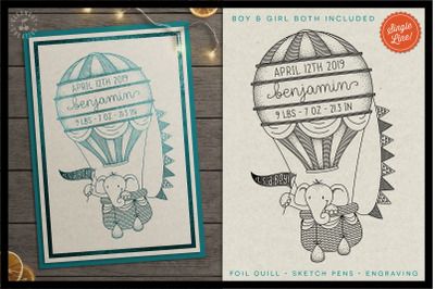 Foil Quill HOT AIR BALLOON Birth Stats Baby Announcement SVG