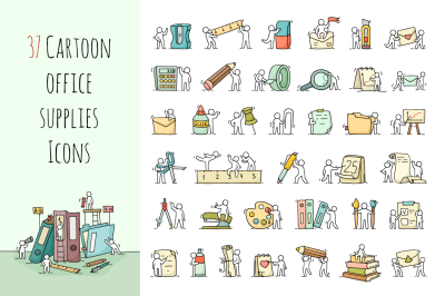 Cartoon stationery icons with People