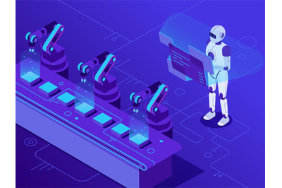 Manufacturing automatization. Artificial intelligence controls automat