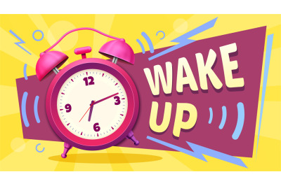 Wake up poster. Good morning, alarm clock ringing and mornings wakes v