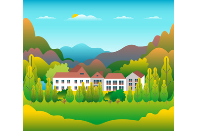 Countryside landscape flat vector illustration