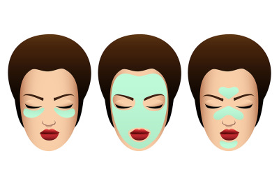 Female Faces with Various Beauty Masks. Vector illustration.