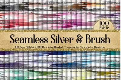 100 Seamless Silver Glitter and Brush Stroke Digital Papers