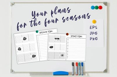 A set of sheets for planning cases by season: Autumn, winter, spring,