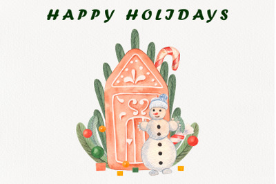 Watercolor illustration. Happy Holidays