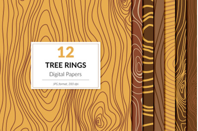 Tree Rings Digital Paper, Wood Texture Pack