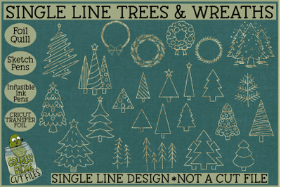 Foil Quill Christmas Trees &amp; Wreaths, Single Line Sketch SVG