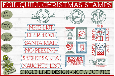 Foil Quill 17 Christmas Stamps&2C; Single Line Sketch SVG
