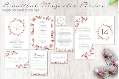 Beautiful magnolia floral wedding invitation set