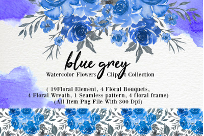 blue grey watercolor flower clip-art