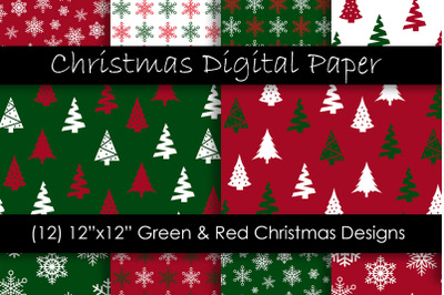 Christmas Digital Paper - Red and Green Christmas Background