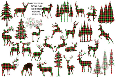 Christmas Colors Buffalo Plaid Deer Forest