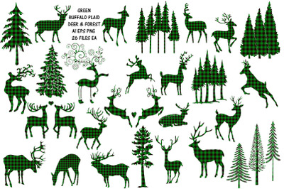 Green Buffalo Plaid Deer Forest AI EPS PNG