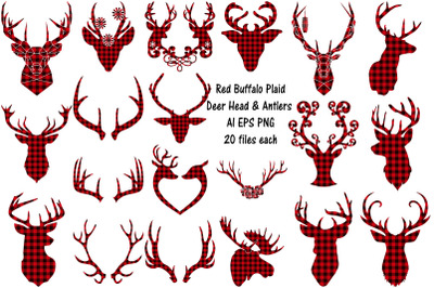 Red Buffalo Plaid Deer Antlers AI EPS PNG