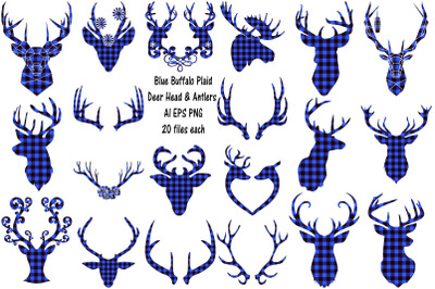 Blue Buffalo Plaid Deer and Antler AI EPS PNG