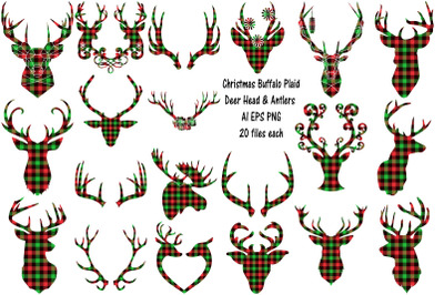 Christmas Colors Buffalo Plaid Deer and Antlers