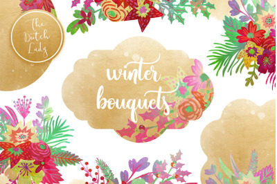 Winter Bouquet &amp; Label Clipart Set