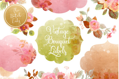 Vintage Bouquet &amp; Label Clipart Set