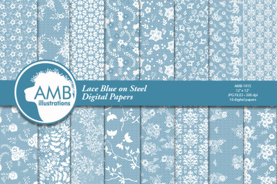 Shabby Chic blue lace Digital papers AMB-1915