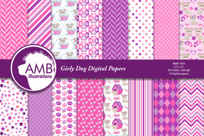 Puppy Dog Papers, Dog digital papers, Pink Puppy Papers, AMB-1925