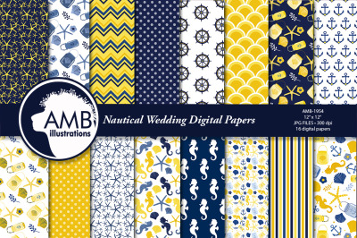 Nautical digital papers, Wedding papers, Beach paper AMB-1954
