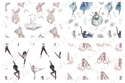 Ballet dancers patterns watercolor set