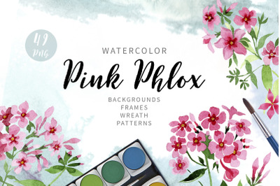 Pink phlox flower watercolor png
