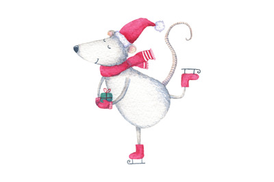 New Year, Christmas mouse on skates