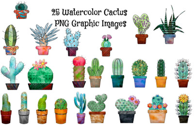 25 Watercolor Cactus PNG Files  Transparent, Commercial Use