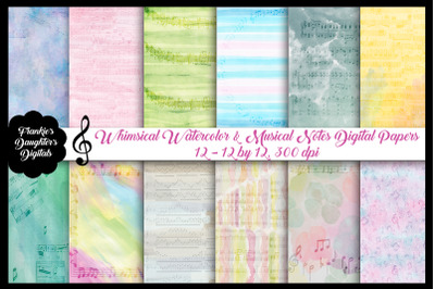 Pastel Musical Notes on Watercolor Digital Papers