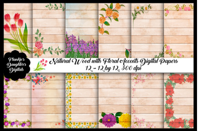 Natural Wood with Floral Accents Digital Papers