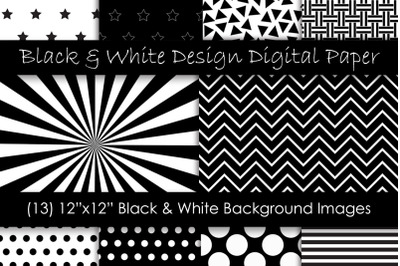 Black and White Pattern Designs - Black Digital Papers