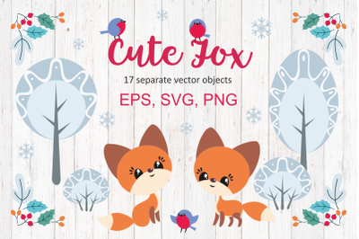 Cute fox. Christmas clip arts.