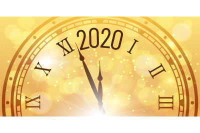 Shiny 2020 New Year poster. Christmas celebration clocks countdown on