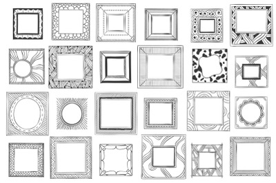 Square hand drawn frames. Sketch picture, doodle mirror or photo frame