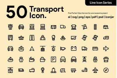 50 Transportation Line Icons